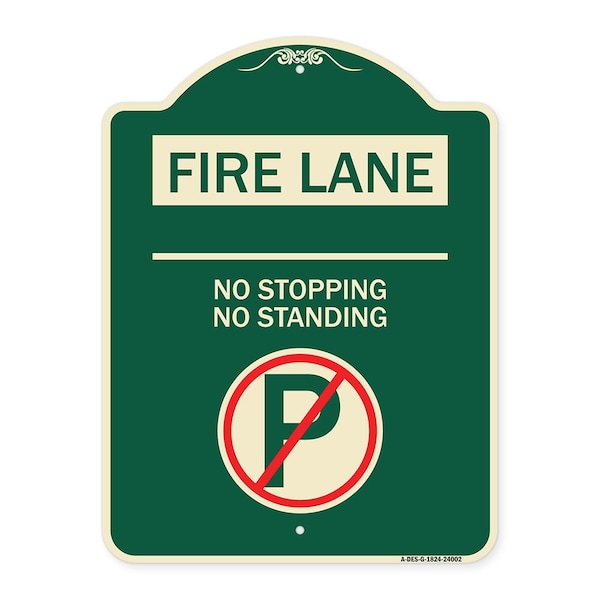 Fire Lane No Stopping No Standing W/ No Parking Heavy-Gauge Aluminum Sign, 24" x 18", G-1824-24002